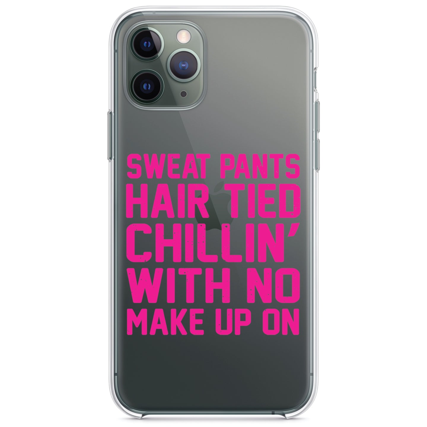 DistinctInk® Clear Shockproof Hybrid Case for Apple iPhone / Samsung Galaxy / Google Pixel - Sweat Pants Hair Tied Chillin' With No Make Up On
