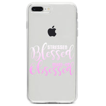 DistinctInk® Clear Shockproof Hybrid Case for Apple iPhone / Samsung Galaxy / Google Pixel - Stressed Blessed Make Up Obsessed
