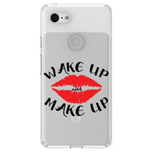 DistinctInk® Clear Shockproof Hybrid Case for Apple iPhone / Samsung Galaxy / Google Pixel - Wake Up and Make Up