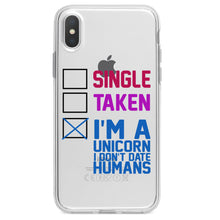 DistinctInk® Clear Shockproof Hybrid Case for Apple iPhone / Samsung Galaxy / Google Pixel - Single Taken I'm a Unicorn Don't Date Humans