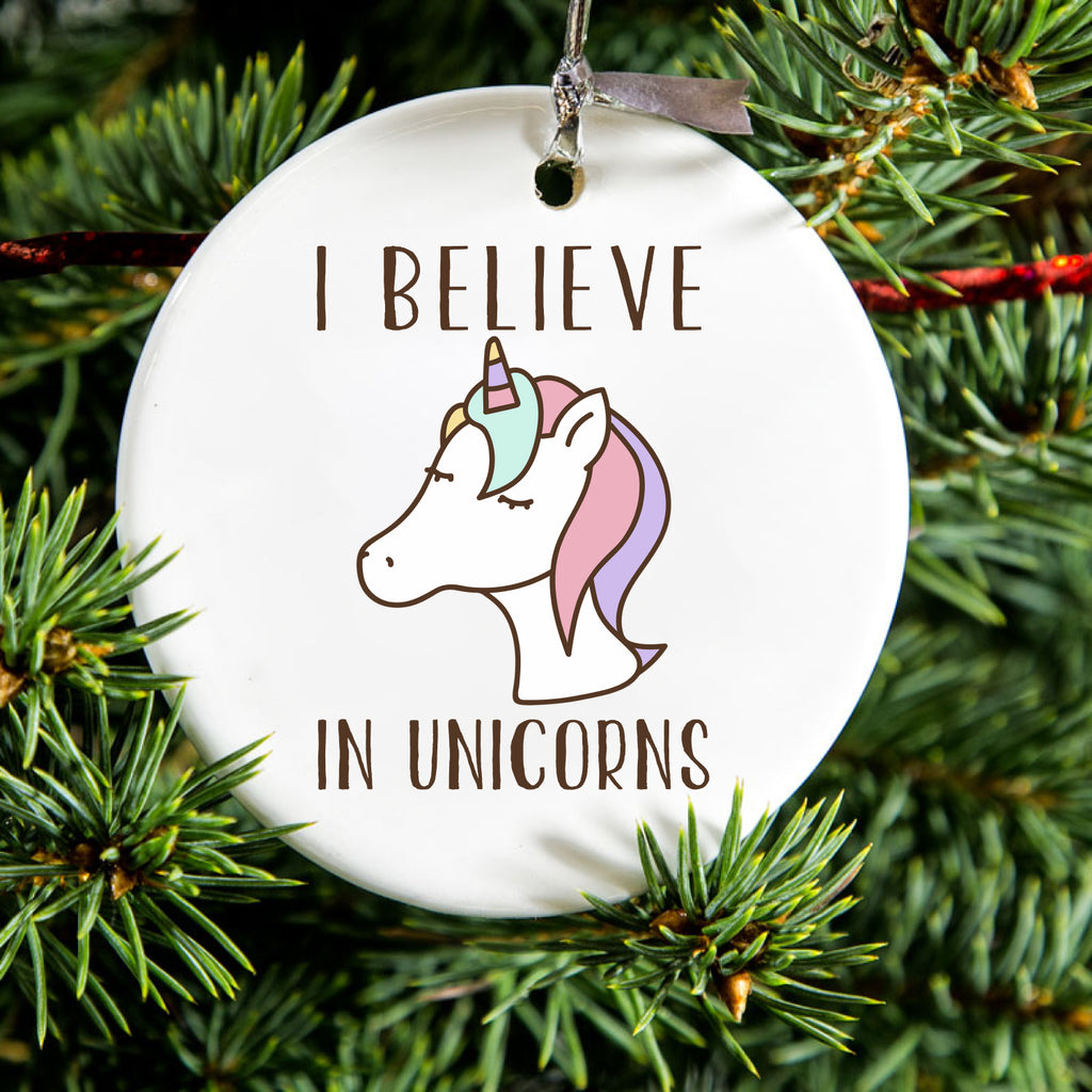 I Believe in Unicorns Ceramic Ornament, view 2