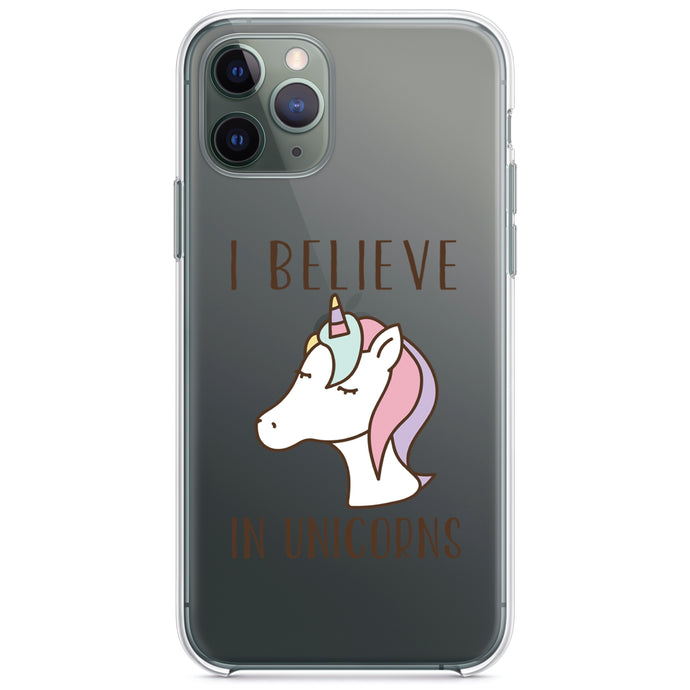 DistinctInk® Clear Shockproof Hybrid Case for Apple iPhone / Samsung Galaxy / Google Pixel - I Believe in Unicorns