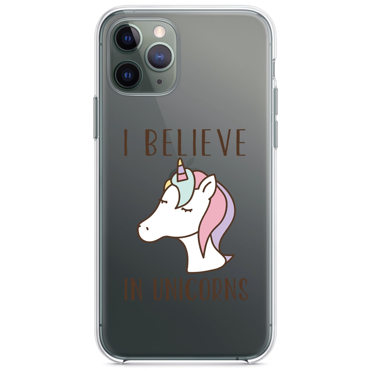 DistinctInk® Clear Shockproof Hybrid Case for Apple iPhone / Samsung Galaxy / Google Pixel - I Believe in Unicorns