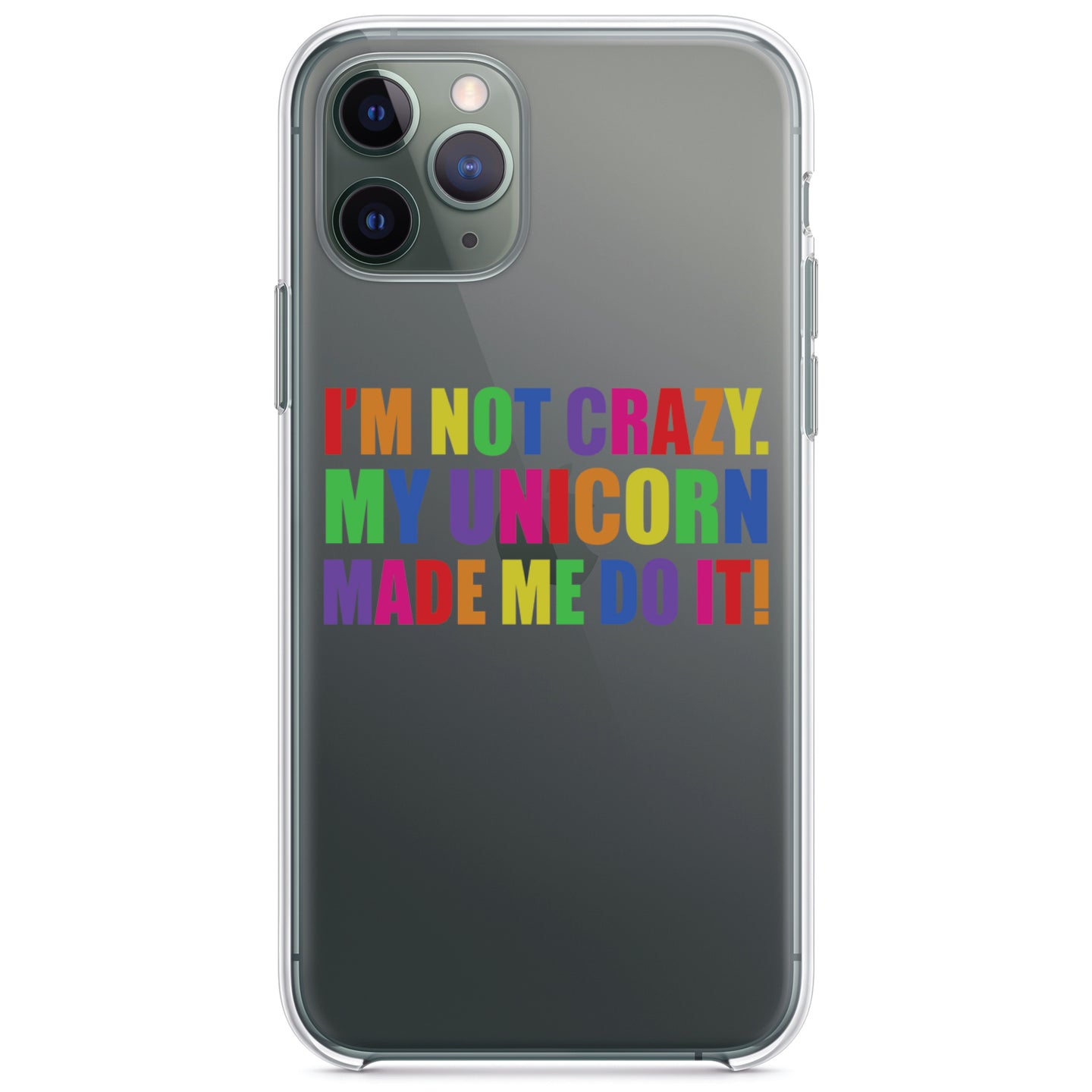 DistinctInk® Clear Shockproof Hybrid Case for Apple iPhone / Samsung Galaxy / Google Pixel - I'm Not Crazy My Unicorn Made Me Do It