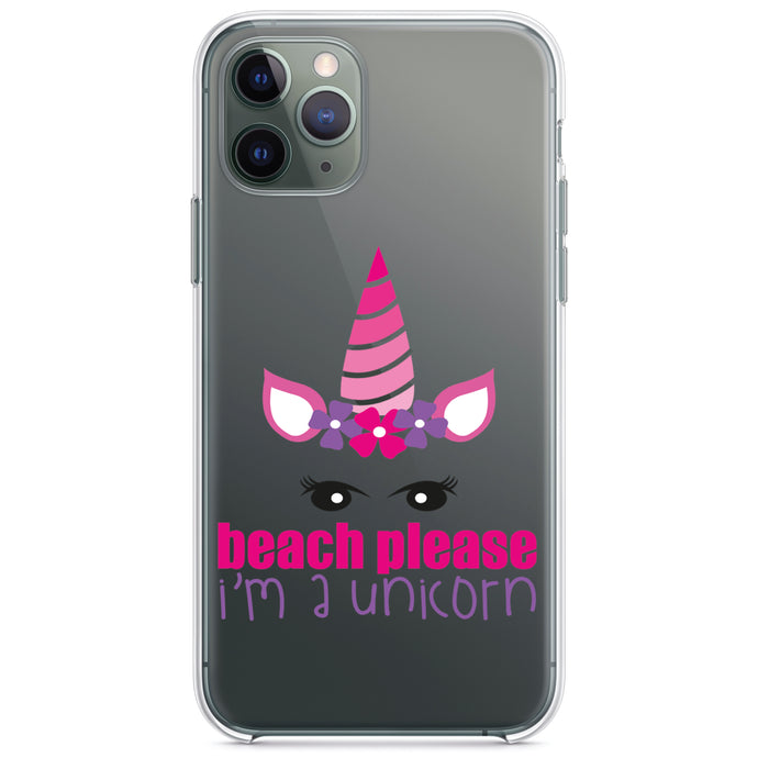 DistinctInk® Clear Shockproof Hybrid Case for Apple iPhone / Samsung Galaxy / Google Pixel - Beach Please I'm a Unicorn
