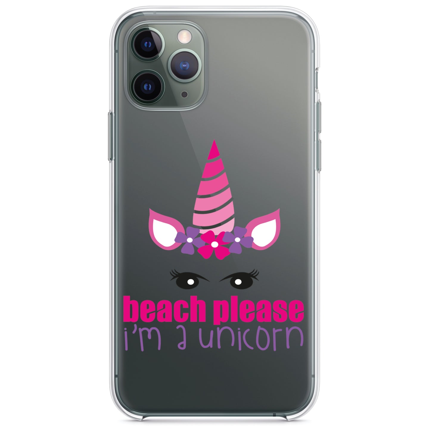 DistinctInk® Clear Shockproof Hybrid Case for Apple iPhone / Samsung Galaxy / Google Pixel - Beach Please I'm a Unicorn