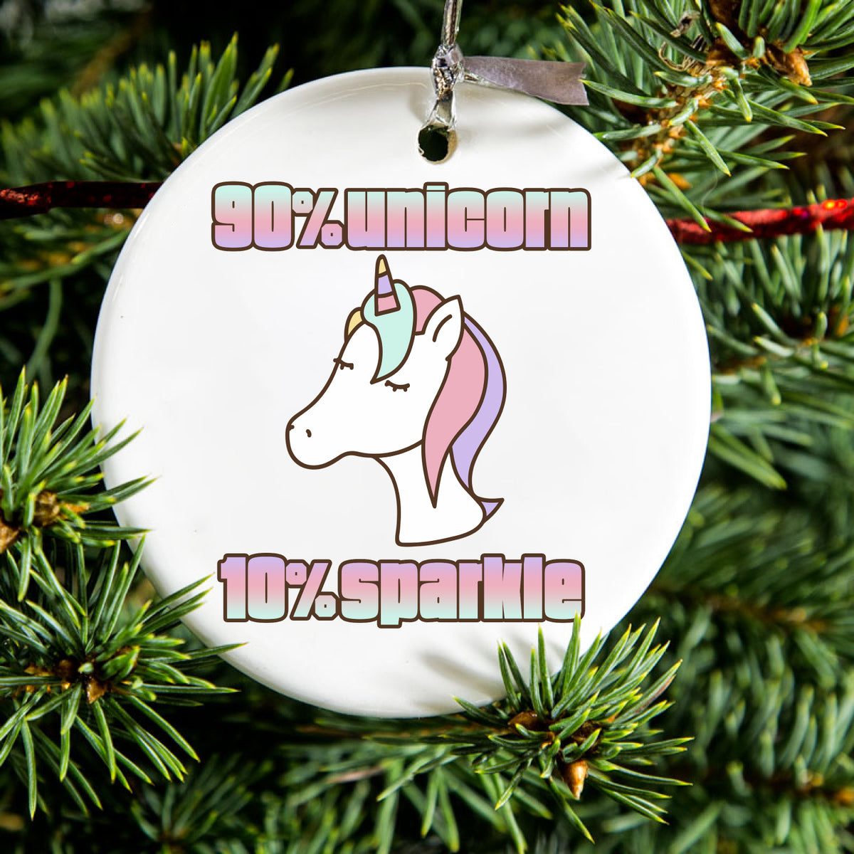90% Unicorn 10% Sparkle Ceramic Ornament, view 2