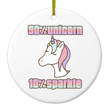 DistinctInk® Hanging Ceramic Christmas Tree Ornament with Gold String - Great Gift / Present - 2 3/4 inch Diameter - 90% Unicorn 10% Sparkle