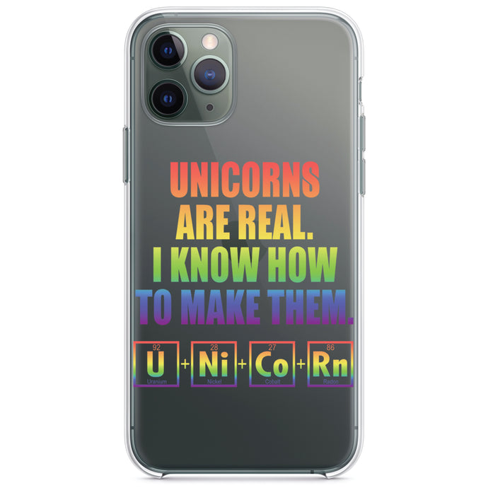 DistinctInk® Clear Shockproof Hybrid Case for Apple iPhone / Samsung Galaxy / Google Pixel - Unicorns Are Real. I Know How To Make Them