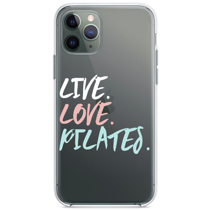 DistinctInk® Clear Shockproof Hybrid Case for Apple iPhone / Samsung Galaxy / Google Pixel - Live. Love. Pilates.