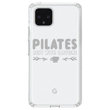 DistinctInk® Clear Shockproof Hybrid Case for Apple iPhone / Samsung Galaxy / Google Pixel - Pilates Best With Caffeine