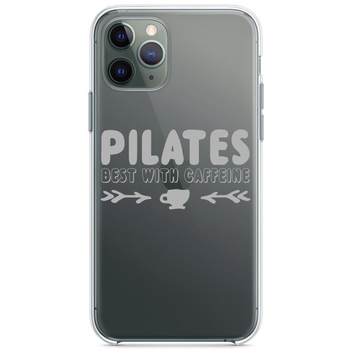 DistinctInk® Clear Shockproof Hybrid Case for Apple iPhone / Samsung Galaxy / Google Pixel - Pilates Best With Caffeine
