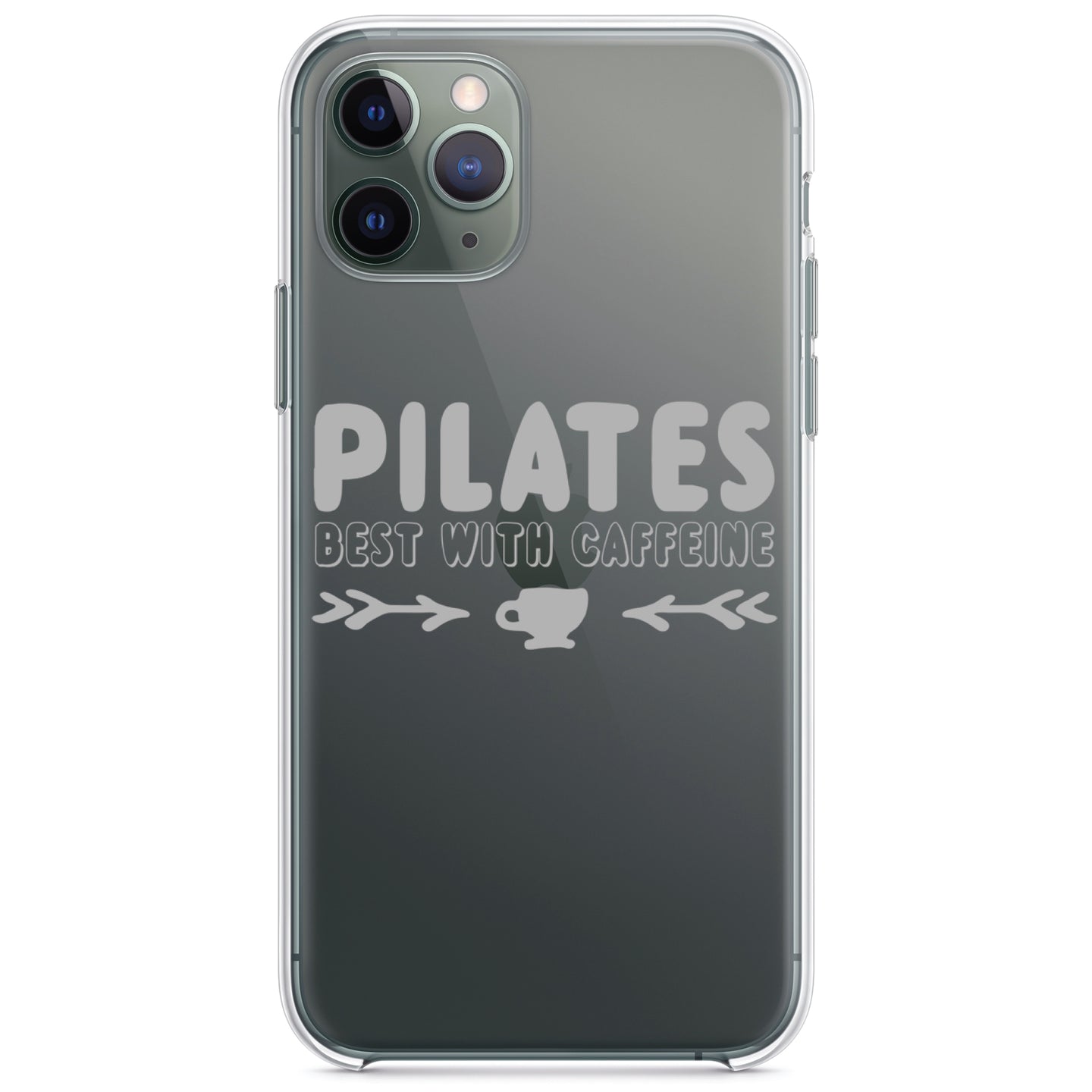 DistinctInk® Clear Shockproof Hybrid Case for Apple iPhone / Samsung Galaxy / Google Pixel - Pilates Best With Caffeine